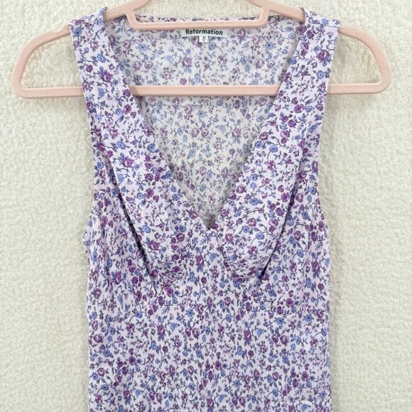 Reformation Calix Mini Dress is Muse Purple Floral Girly V Neckline Dress Size M - Picture 3 of 14